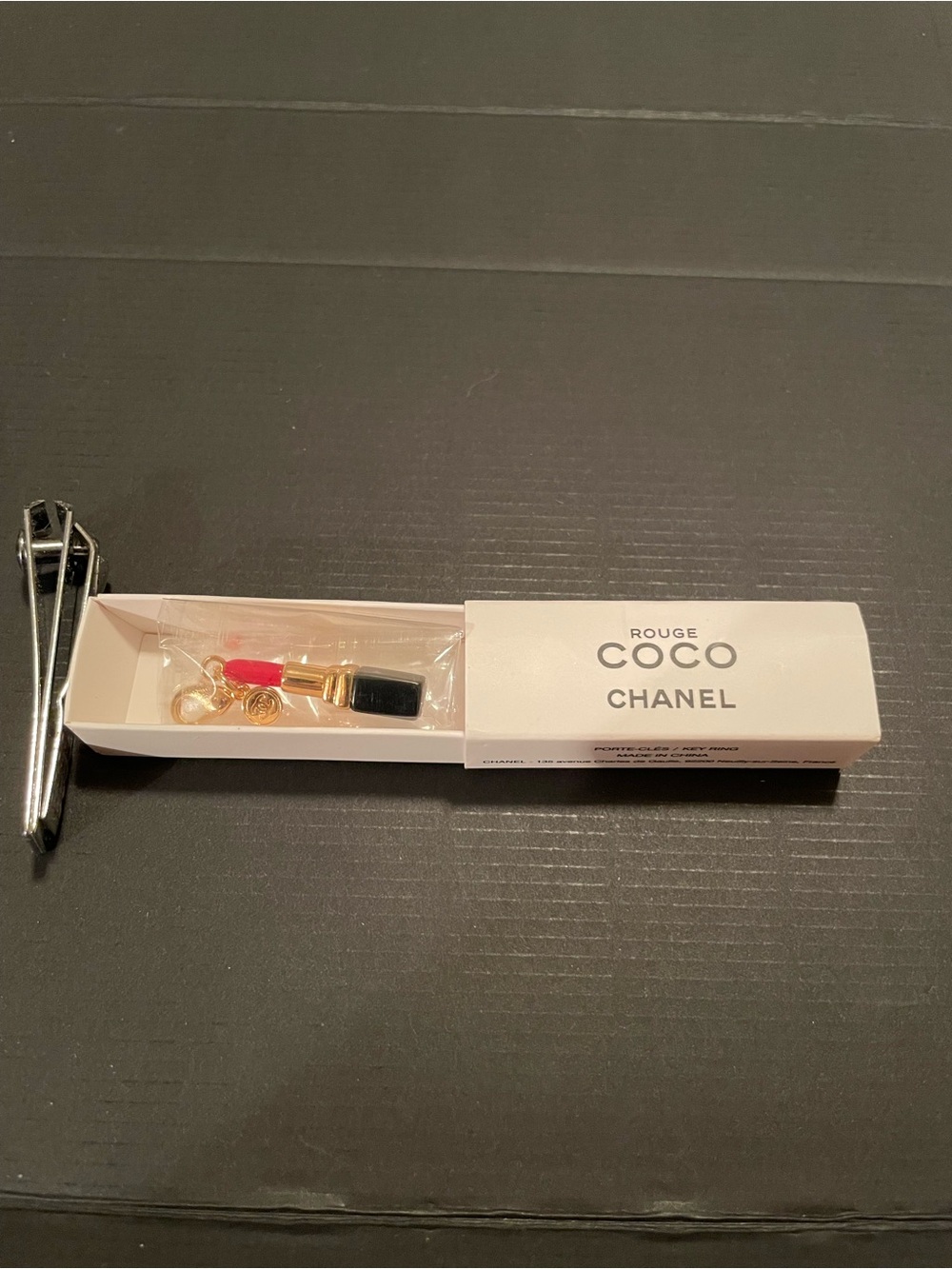 CHANEL White & Black Rouge Coco Boxed Keychain Accessory